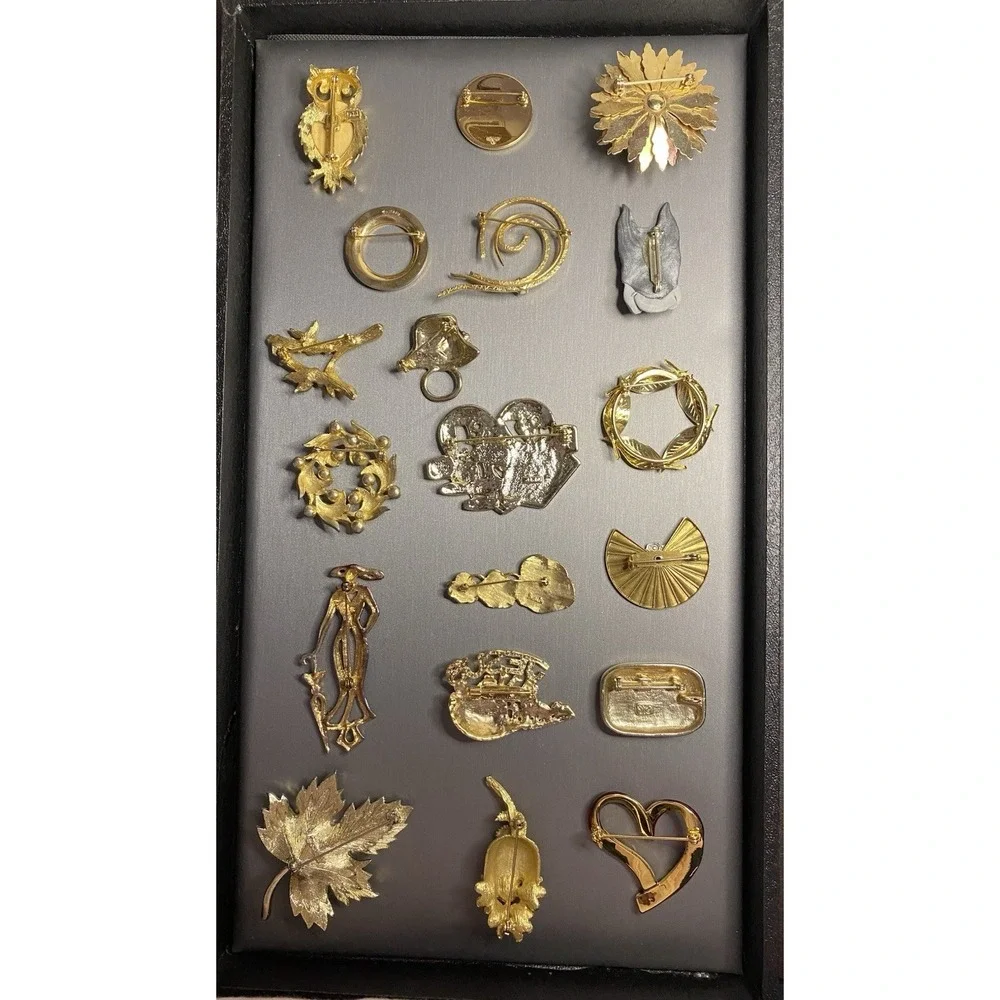 Vintage to Modern Mixed Metal Brooch Pin Lot - Set of 19 Brooches